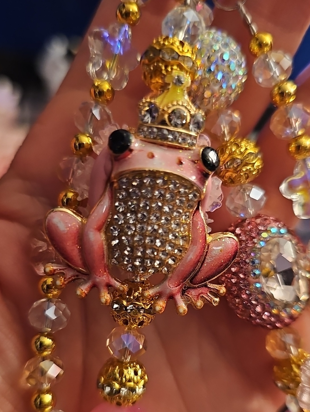 Pink Crystal Frog Purse Charm